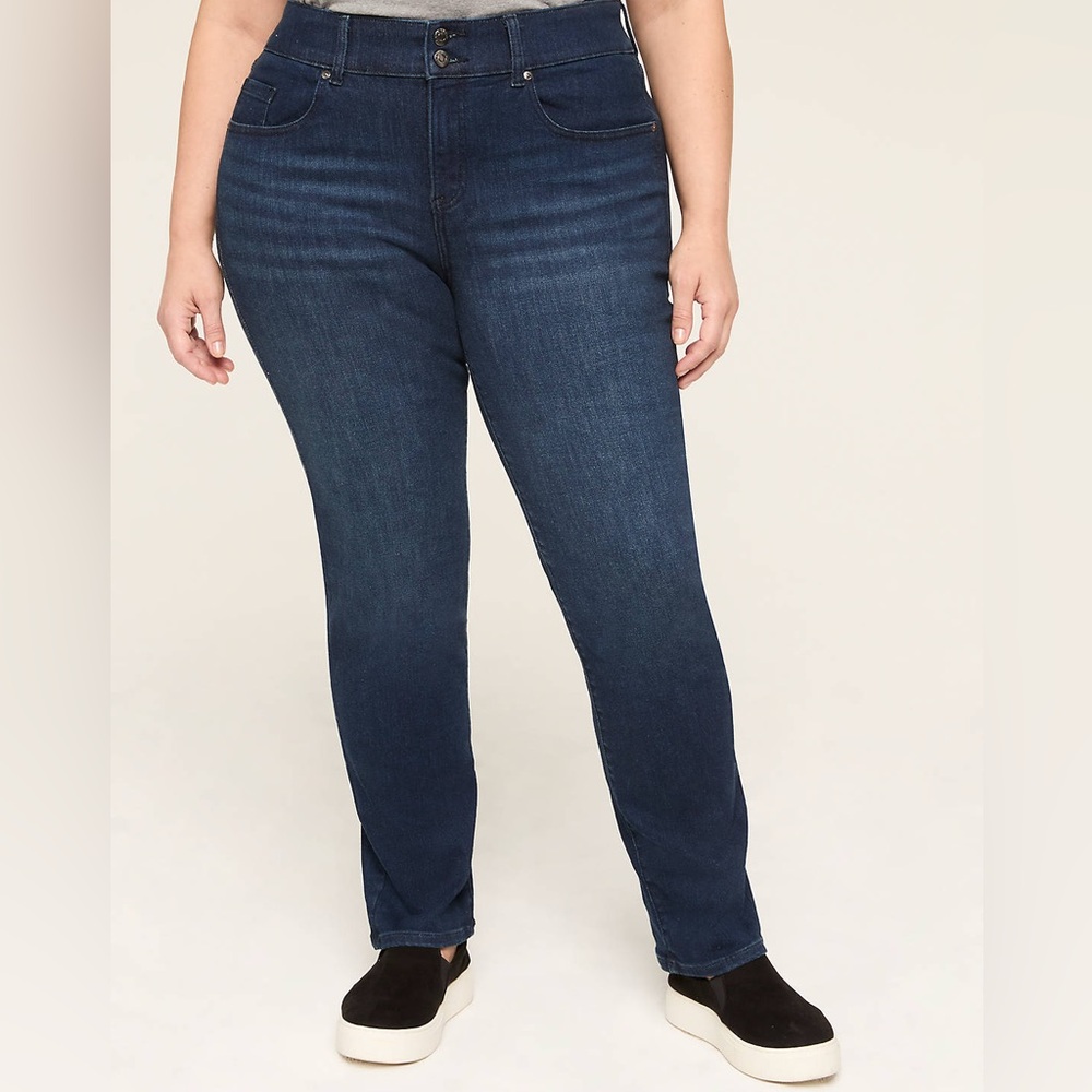 Lane Bryant High Rise Straight Leg Tighter Tummy Dark Blue Long Tall Denim Jeans